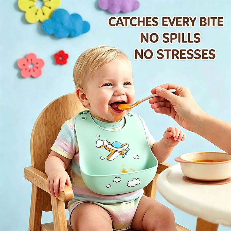 Baby Food Eat - مريلة تغذية للأطفال من السيليكون، مريلة